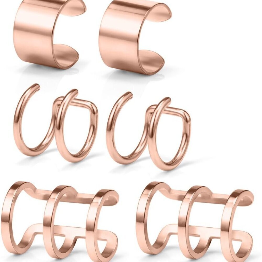 Stainless Steel Ear Cuff Non piercing Fake Clip-on Cartilage Earring Set Women M